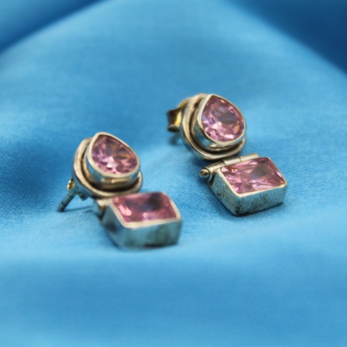 Silver Plated handcrafted Pink Stone Studs Earrings | Pink Studs Earrings